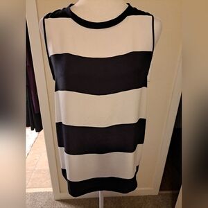 Max Mara Silk Top Sz S White & Navy EUC #25